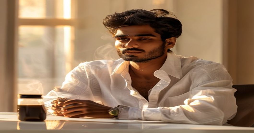 A photo of a student studying with a cup of Purity Beans coffee